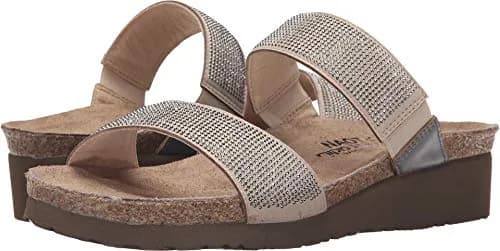 NAOT Bianca Beige W/Silver Rivets/Mirror Lthr Sandal 11 M US | Feminine Slip-On Wedge thumbnail 1