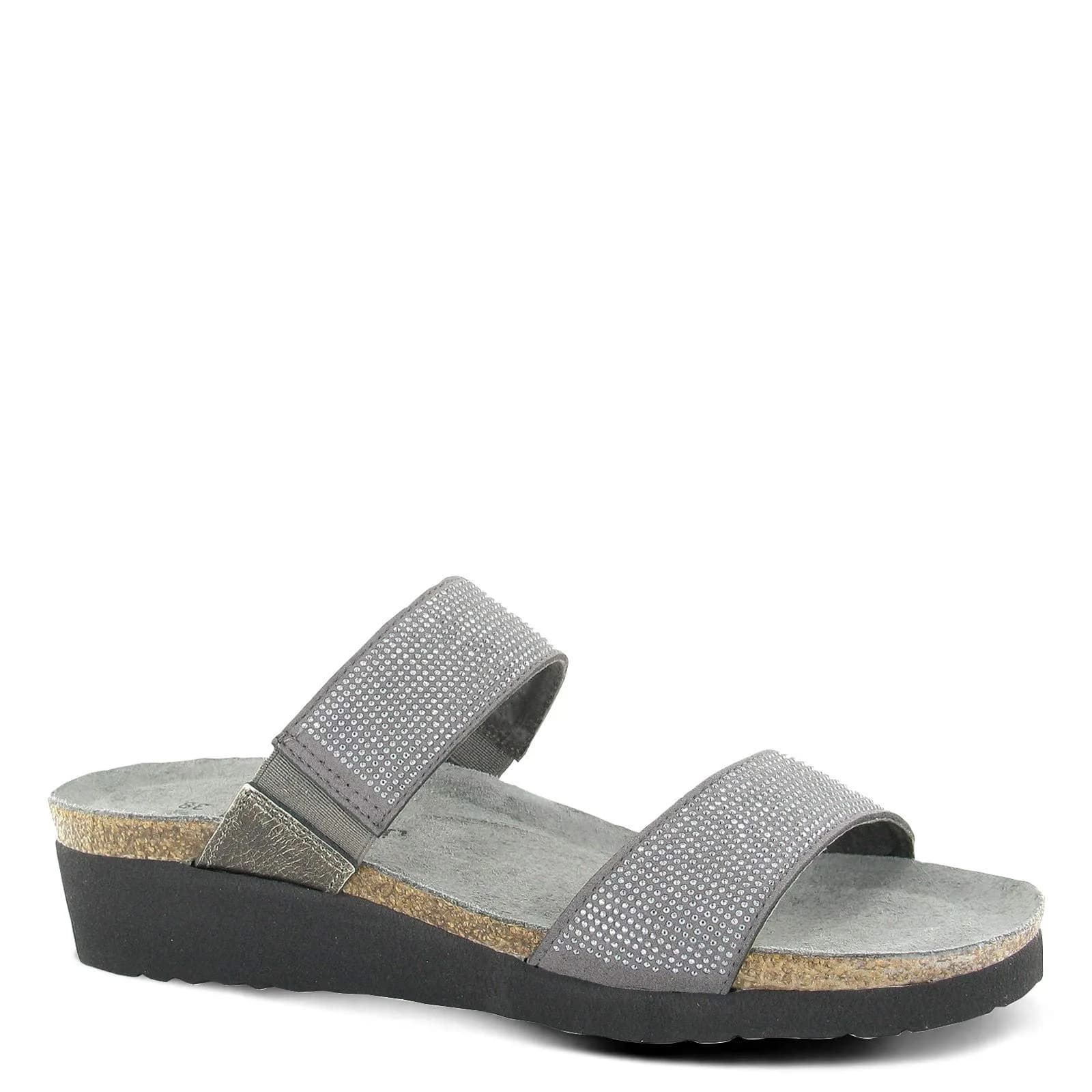 NAOT Bianca Women's Gray W/Silver Rivets/Metal Lthr Sandal 4 M US | Comfortable Slip On Wedge — Gray W/Silver Rivets/Metal Lthr / 4