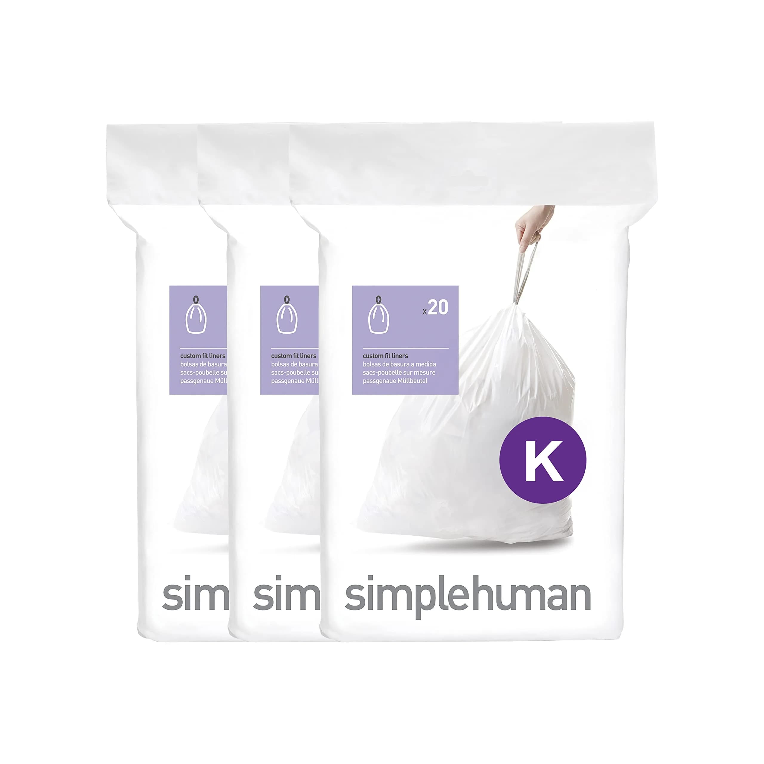 simplehuman Code K 60 Count Custom Fit Liners 30-45L | Mess-Free, Extra Thick, PCR Plastic - main product image