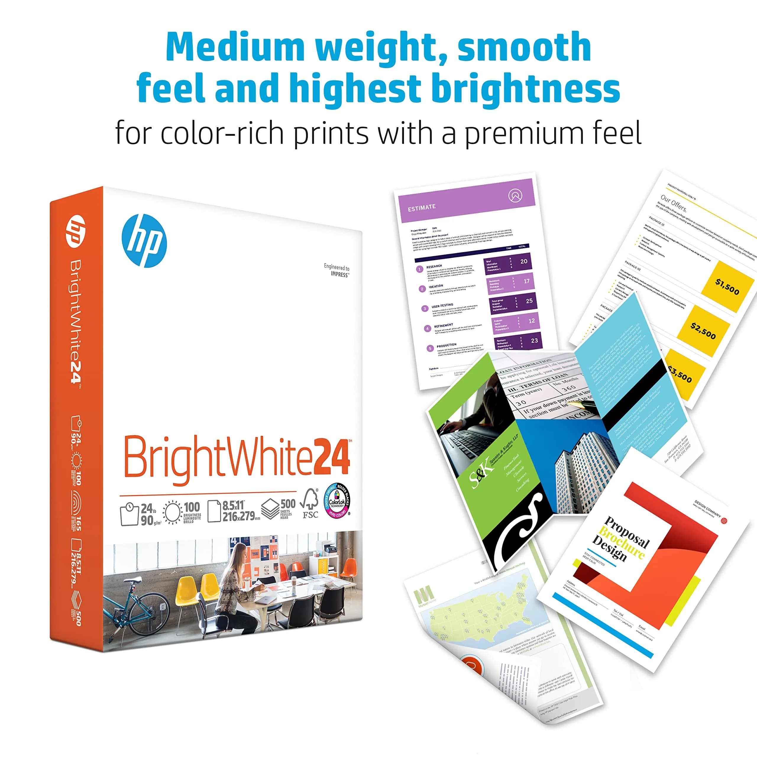 HP BrightWhite 24 lb Letter Size 8.5 x 11 Paper - 5 Ream (2500 Sheets) - view 3