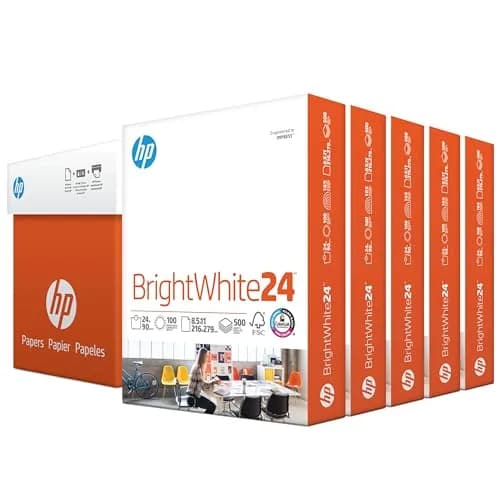 HP Papers BrightWhite 24 lb Letter Size 500 Sheets | 100 Brightness, FSC Certified, ColorLok Technology — 5 Ream | 2500 Sheets / Letter (8.5 x 11)