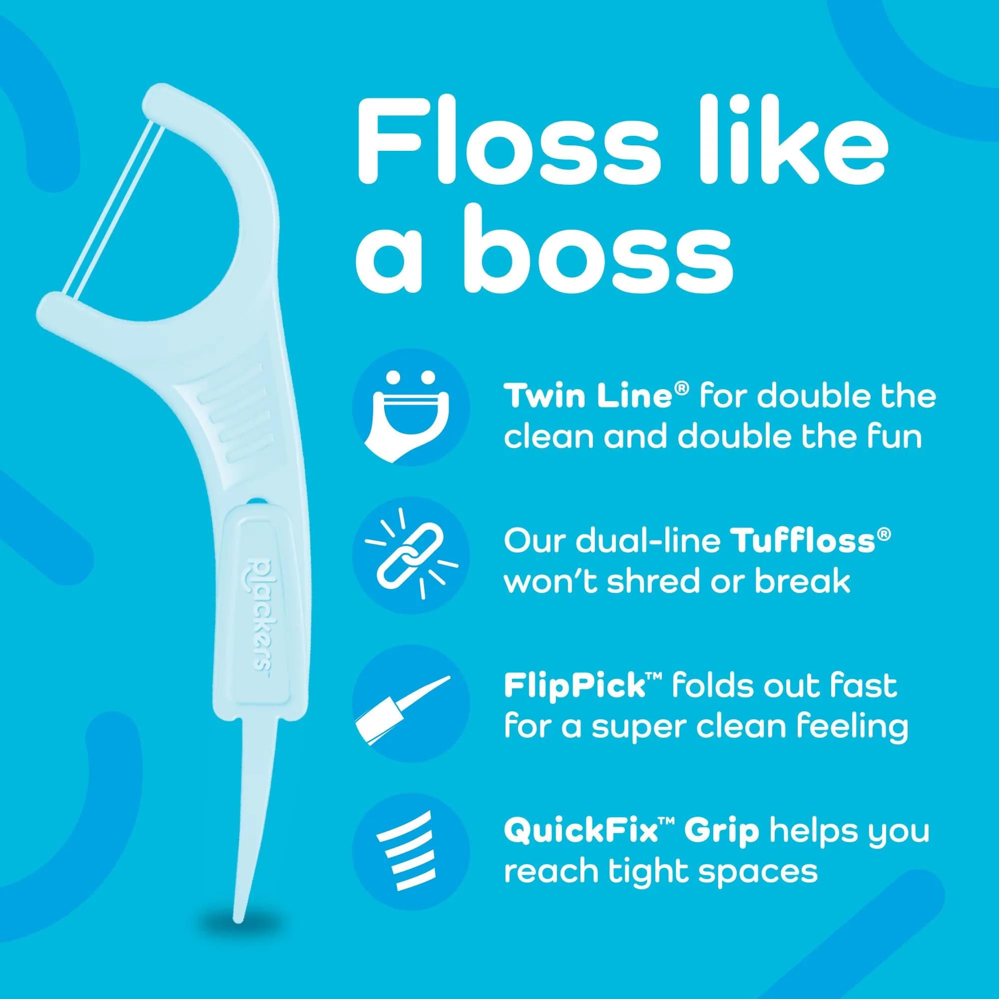 Plackers Twin Line Floss Picks, Cool Mint, 75 Count | Double-Strength Dental Floss for Easy Cleaning thumbnail 3