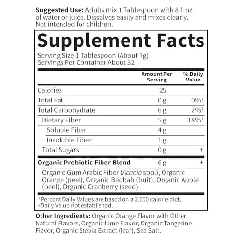 Garden of Life Dr. Formulated Organic Fiber Powder Citrus 7.9oz (224g) | USDA Organic Prebiotic Superfood Fiber Supplement thumbnail 5