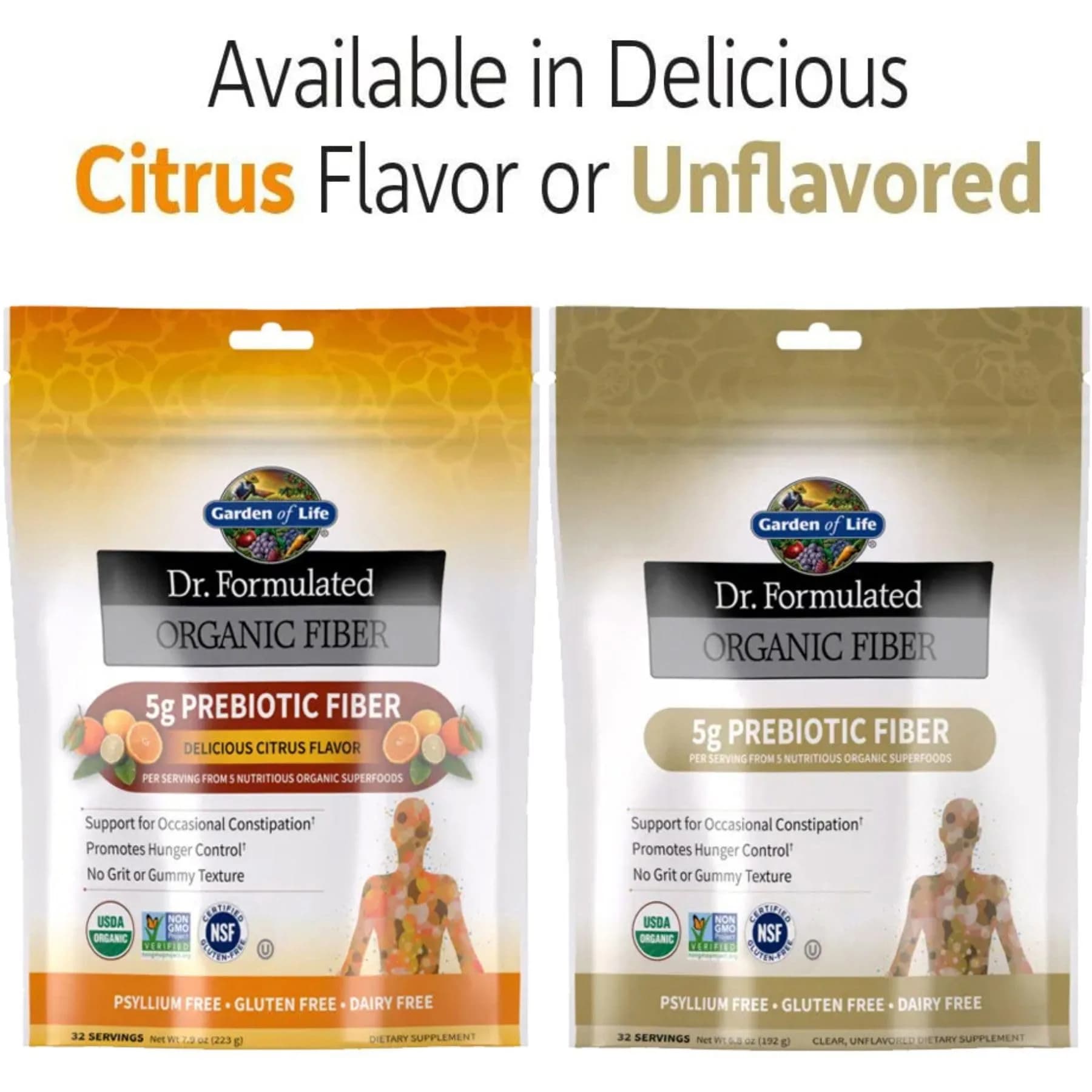 Garden of Life Dr. Formulated Organic Fiber Powder Citrus 7.9oz (224g) | USDA Organic Prebiotic Superfood Fiber Supplement thumbnail 7