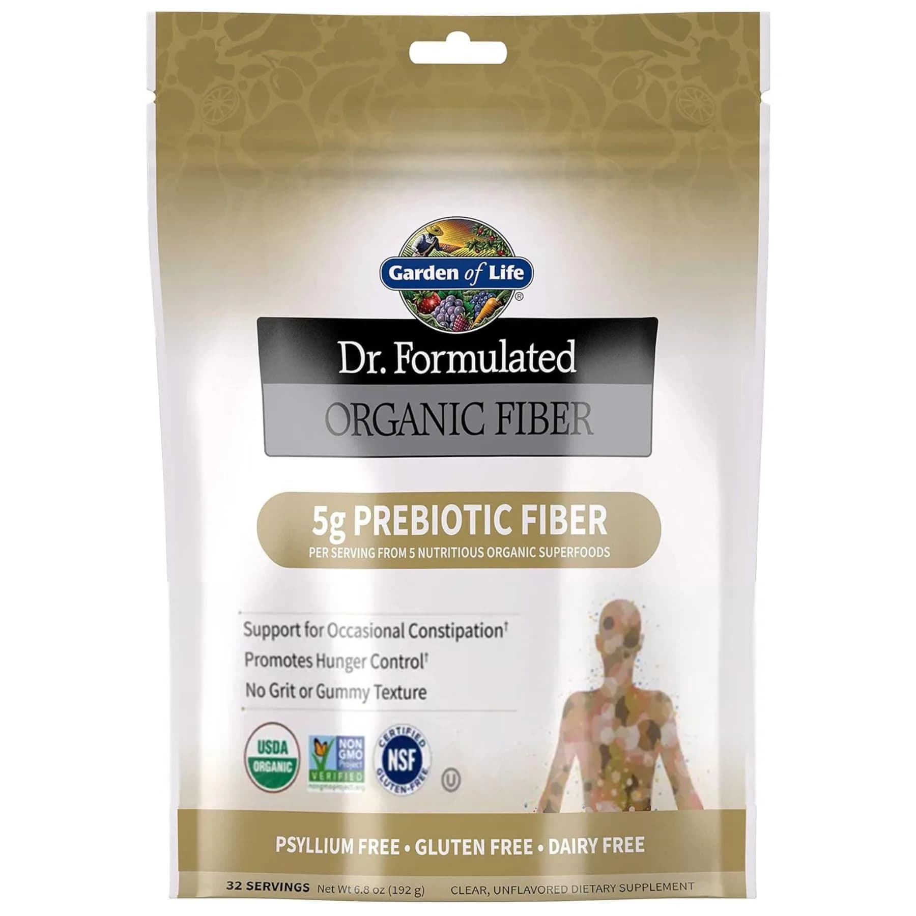 Garden of Life Dr. Formulated Organic Fiber Powder Unflavored 193g (6.8 oz) | USDA Organic Prebiotic Fiber Supplement