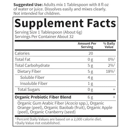 Garden of Life Dr. Formulated Organic Fiber Powder Unflavored 193g (6.8 oz) | USDA Organic Prebiotic Fiber Supplement thumbnail 6