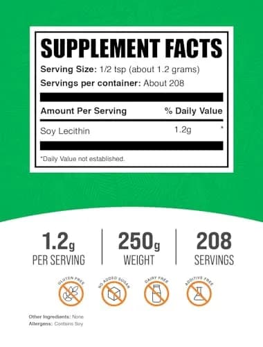 BulkSupplements Soy Lecithin Powder 250g | Heart & Liver Support, Unflavored thumbnail 2