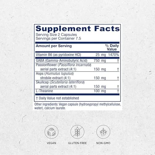 Vitanica GABA Ease, Relax with Vitamin B6 & L-Theanine, Vegan, 15 Capsules | Calming Nervous System Support thumbnail 2