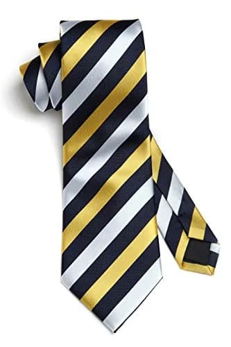 HISDERN Necktie Set 3.4'' Wide Yellow & White Stripe Tie with Pocket Square | Classic Business & Formal Style thumbnail 3