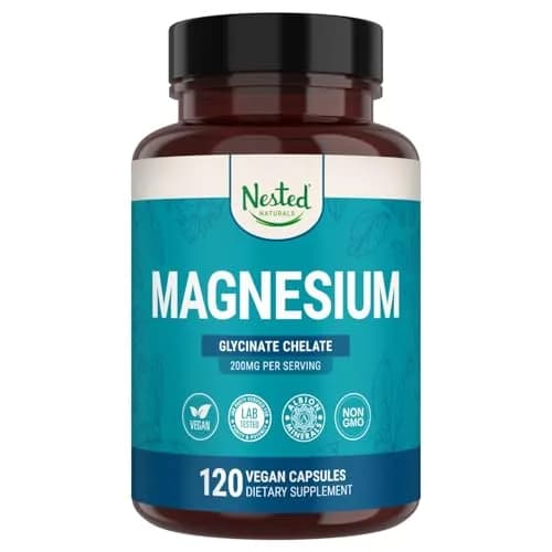Nested Naturals Magnesium Glycinate Chelate - 200mg Chelated Magnesium Supplement for Muscle Cramps, Relaxation, & Sleep Support - 120 Vegan Capsules thumbnail 1