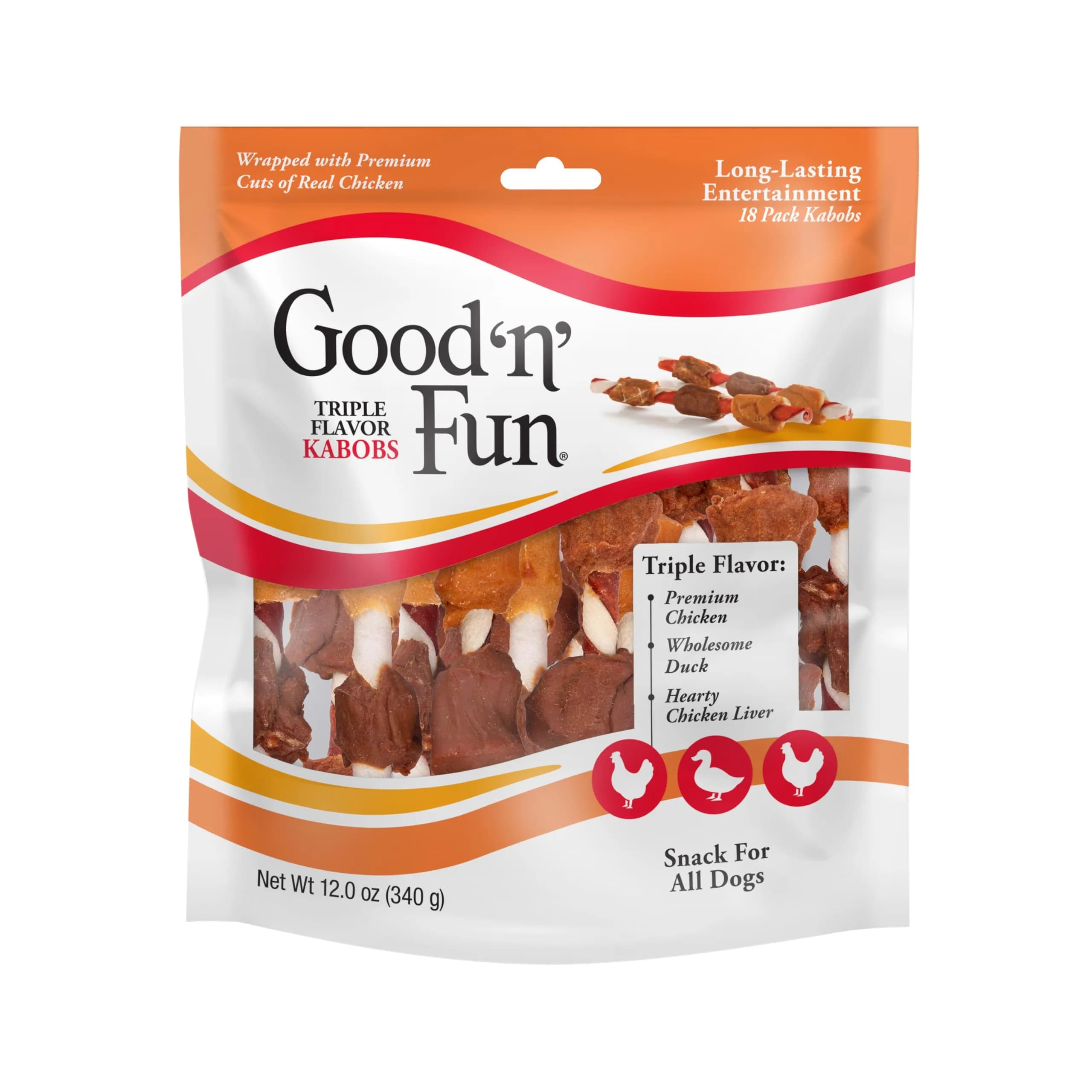 GOOD 'N' FUN Triple Flavor Kabobs Dog Treat 340g (12 oz) | Protein-Rich Dental Chew - main product image