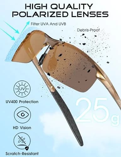 ATTCL Polarized Sunglasses for Men | UV Protection Anti-Glare Wrap Around Lightweight Metal Sun Glasses (Brown) thumbnail 4