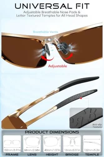 ATTCL Polarized Sunglasses for Men | UV Protection Anti-Glare Wrap Around Lightweight Metal Sun Glasses (Brown) thumbnail 7