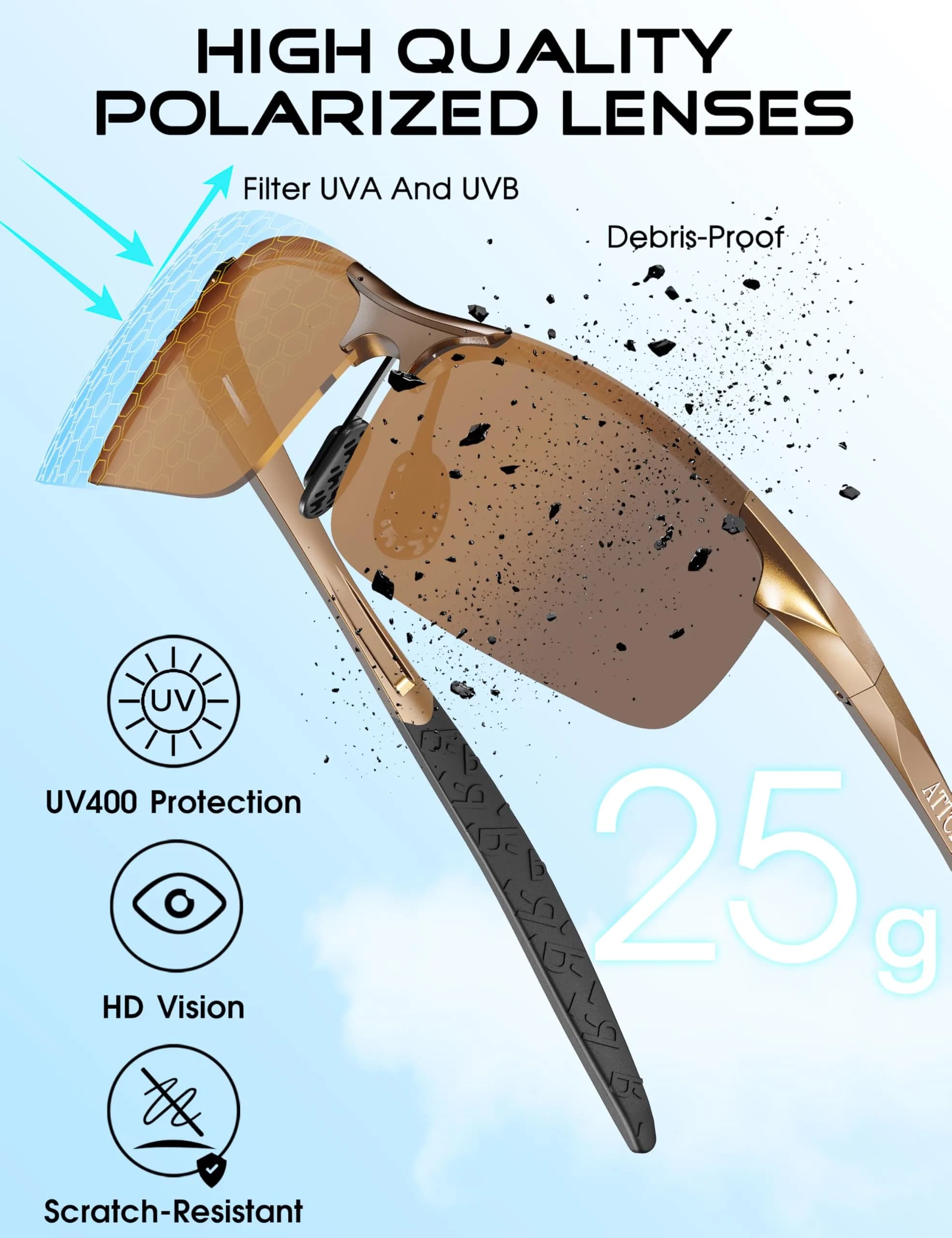 ATTCL Polarized Sports Sunglasses for Men - 2026-Coffee Brown, Non-Mirrored, UV Protection Wrap-Around - view 4