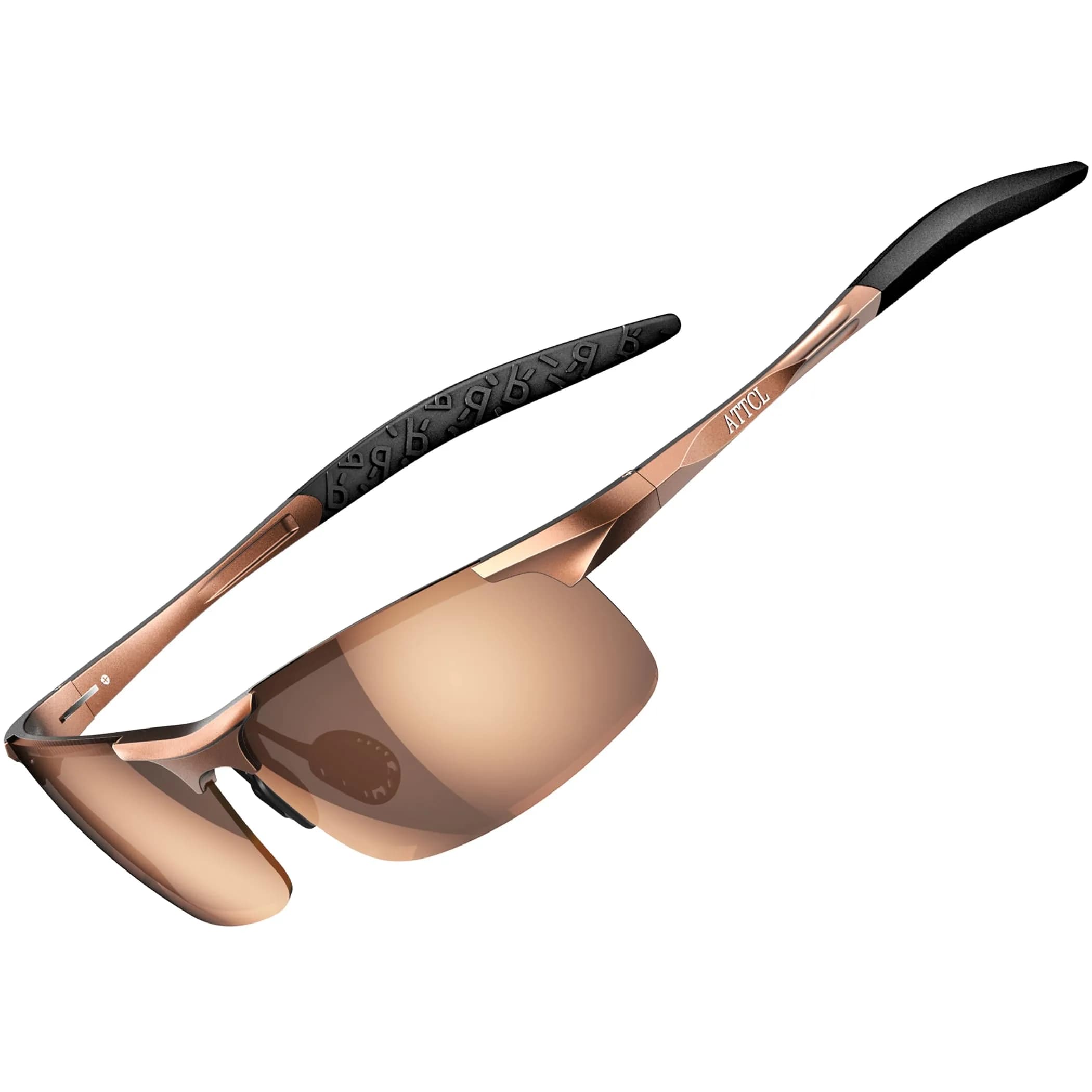 ATTCL Polarized Sunglasses Men Sports: UV Protection Anti Glare Wrap Around Lightweight Metal Sun Glasses Driving Fishing Golf Running Black Blue (64mm Lens Width) — 2026-coffee /Not Mirrored