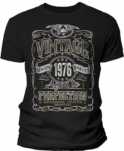 ShirtInvaders Vintage 1976 Aged to Perfection 50th Birthday Tee for Him - Black-001-2X | Classic Retro Style for Men thumbnail 1