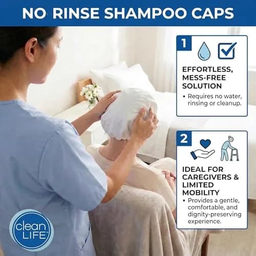 No-Rinse Cleanlife Shampoo Cap 4 Pack | Waterless, Rinse-Free Hair Wash for Elderly & Bedridden thumbnail 3