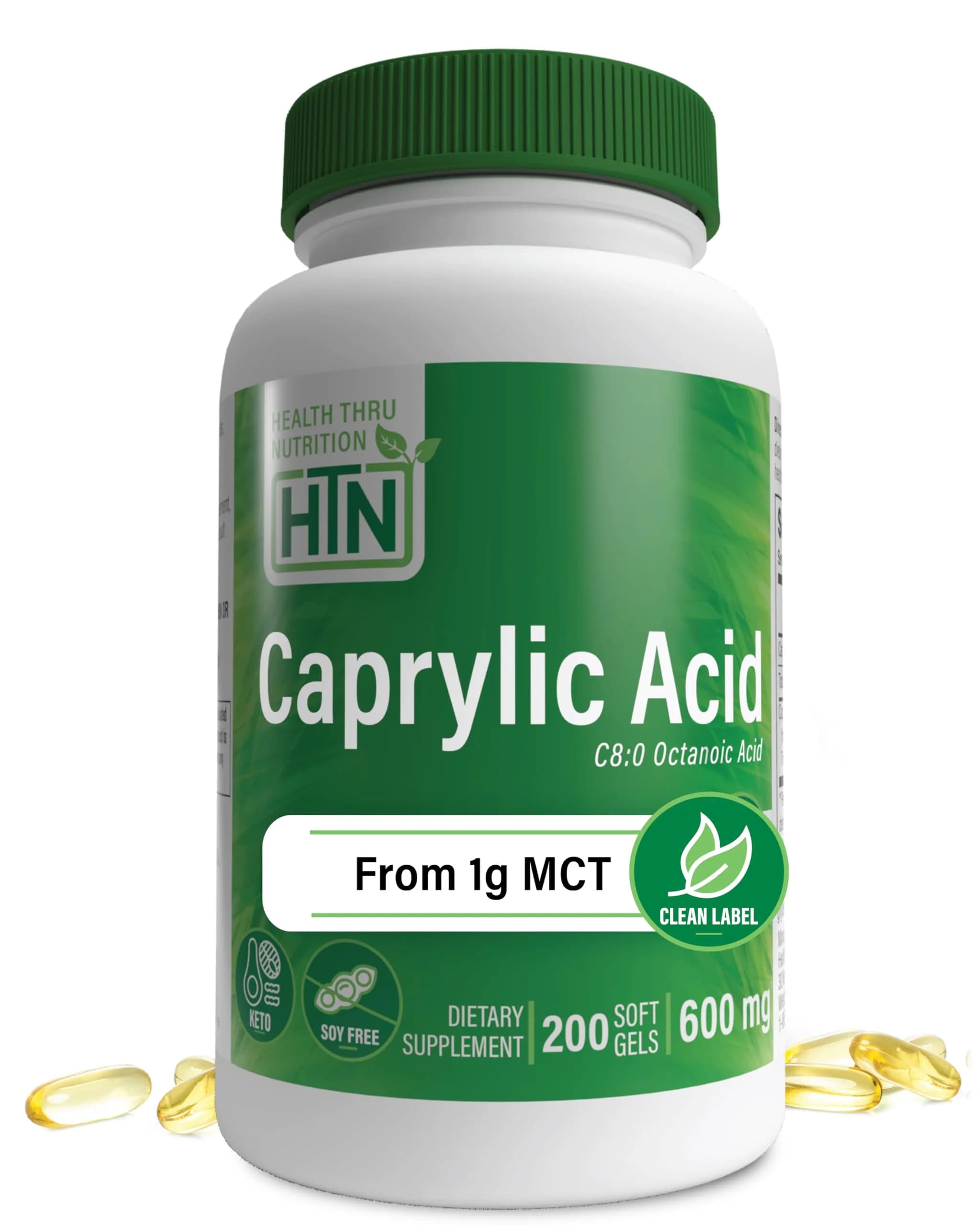Health Thru Nutrition Caprylic Acid 600mg 200 Softgels | Support Digestive & Ketogenic Health — Softgel