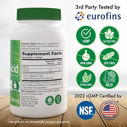 Health Thru Nutrition Caprylic Acid 600mg 200 Softgels | Support Digestive & Ketogenic Health thumbnail 2