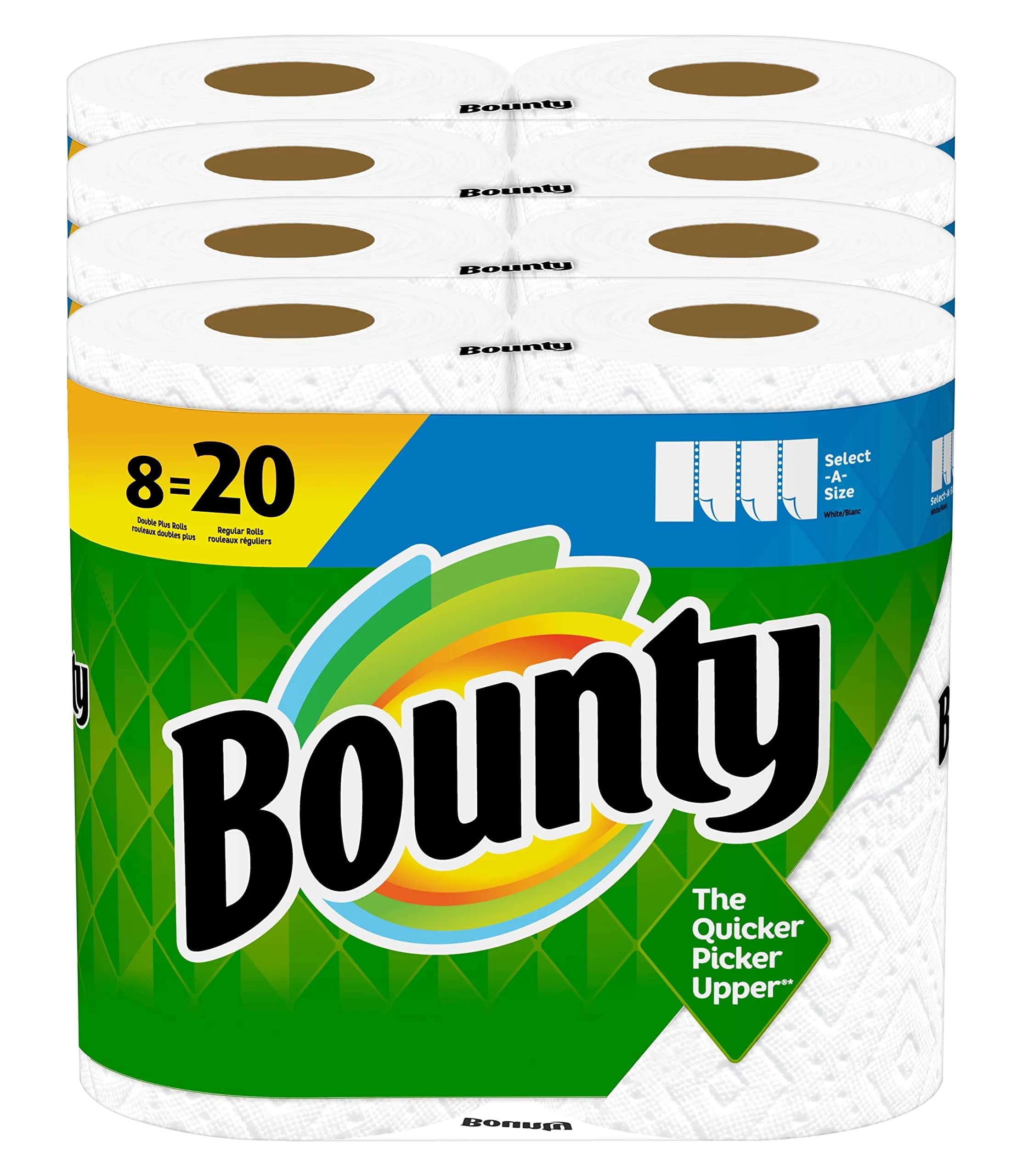 Bounty Select-A-Size Paper Towels, White, 8 Double Plus Rolls | Absorbent & Strong - main product image