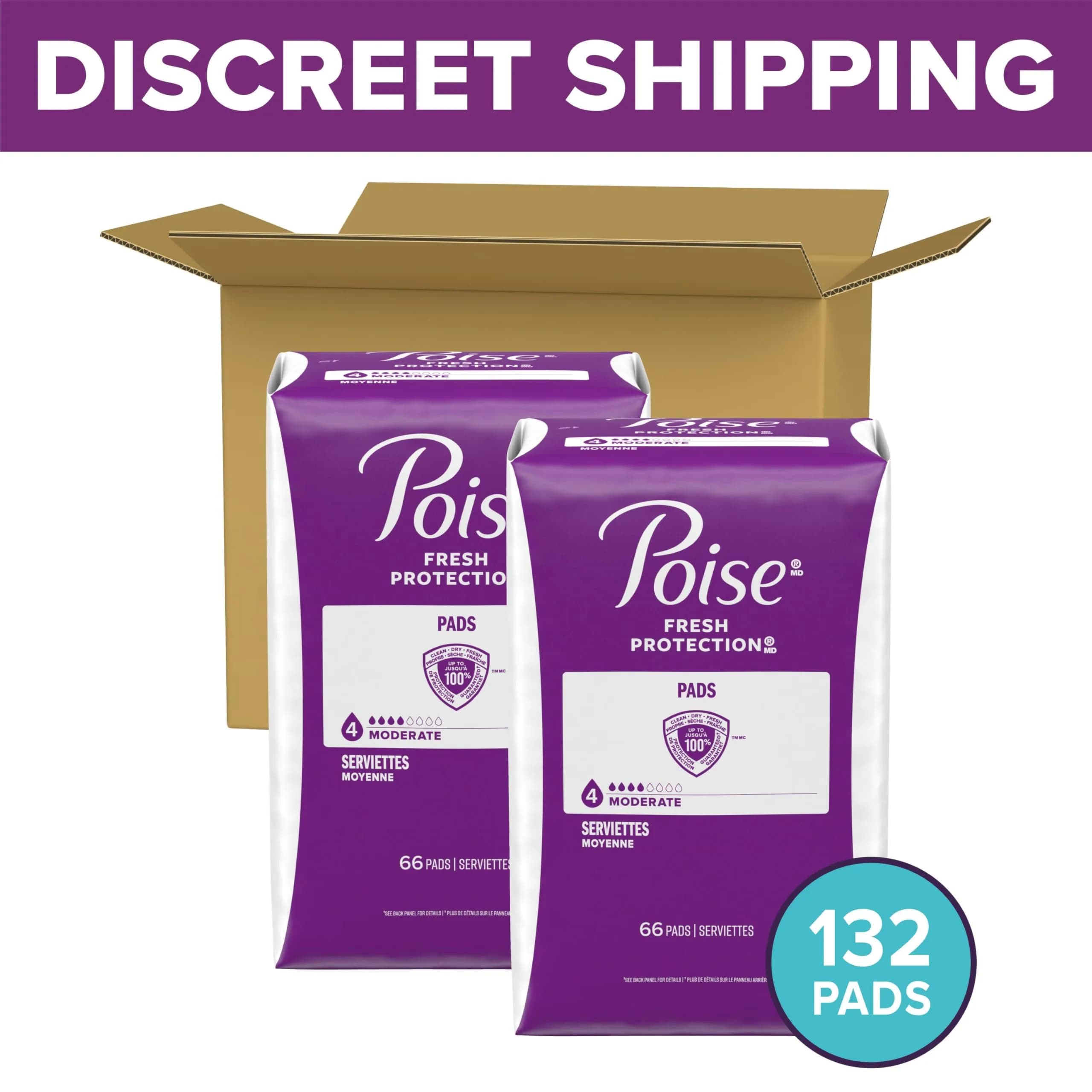 Poise Incontinence Pads for Women, 4 Drop Moderate Absorbency, 132 ct | Dermatologist Tested for Sensitive Skin - view 2