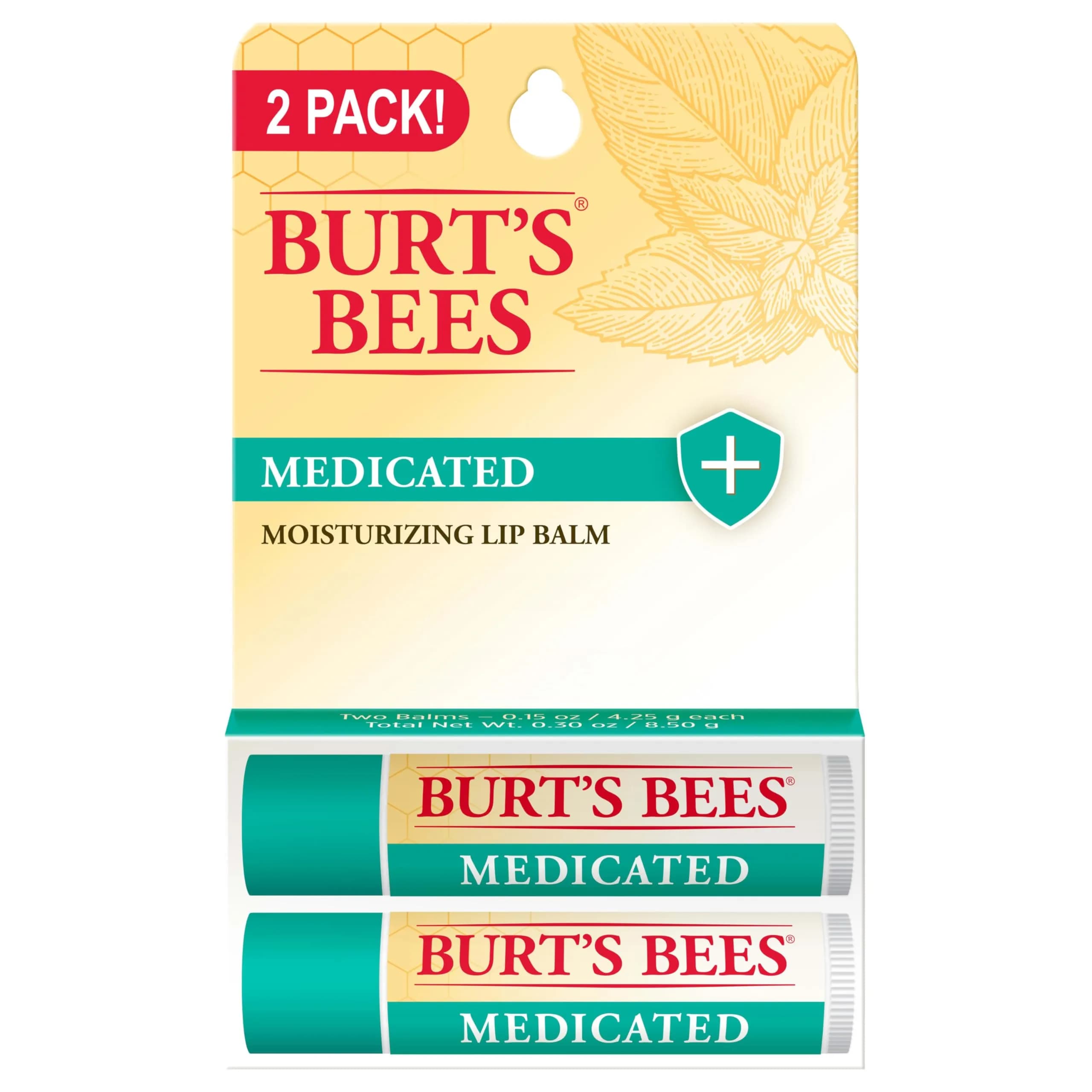 Burt's Bees Medicated Tint-Free Lip Balm 2 Count | Natural Conditioning Lip Treatment - main product image