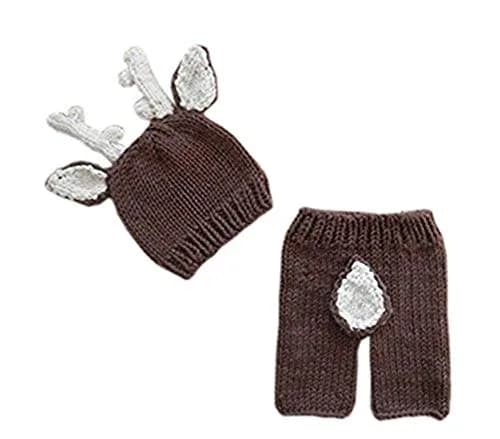 Pinbo Newborn Baby Photography Prop Crochet Knitted Deer Hat Pants | Handmade Baby Photo Set for 0-1 Months thumbnail 2