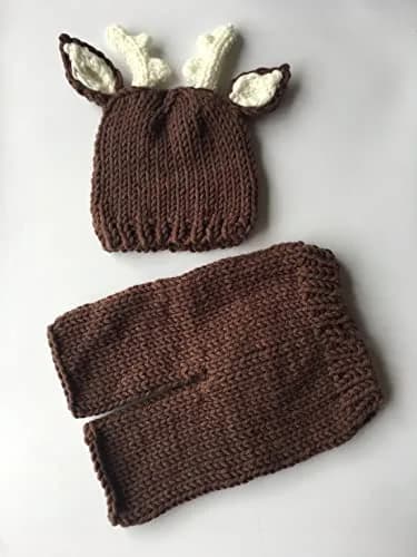Pinbo Newborn Baby Photography Prop Crochet Knitted Deer Hat Pants | Handmade Baby Photo Set for 0-1 Months thumbnail 3