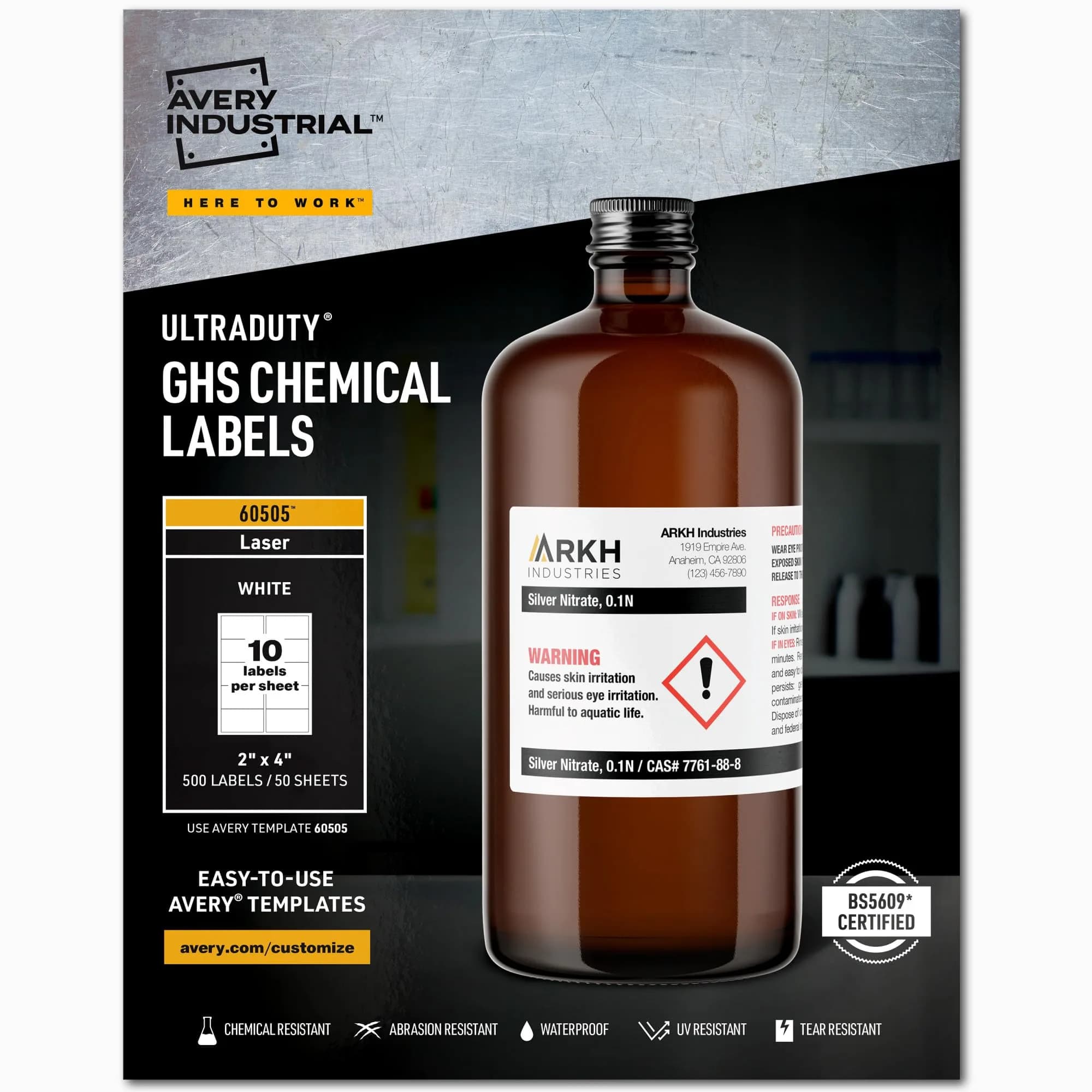 Avery UltraDuty GHS Chemical Labels, Waterproof, UV Resistant, 2" x 4", 500 Pack | Compliant Hazard Warning Labels for Industrial Use - main product image
