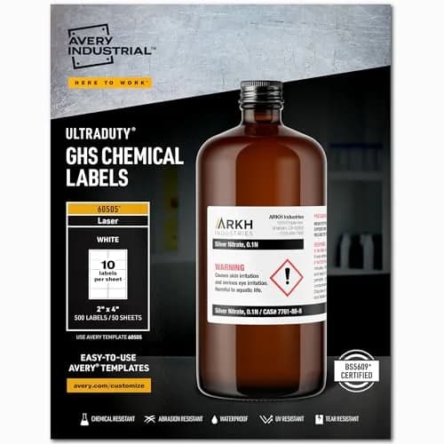 Avery UltraDuty GHS Chemical Labels, Waterproof, UV Resistant, 2" x 4", 500 Pack | Compliant Hazard Warning Labels for Industrial Use thumbnail 1