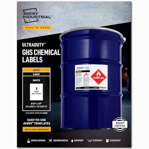Avery UltraDuty GHS Chemical Labels 8.5 x 11 Inch, 50 Labels | Waterproof, UV Resistant, Chemical Resistant thumbnail 1