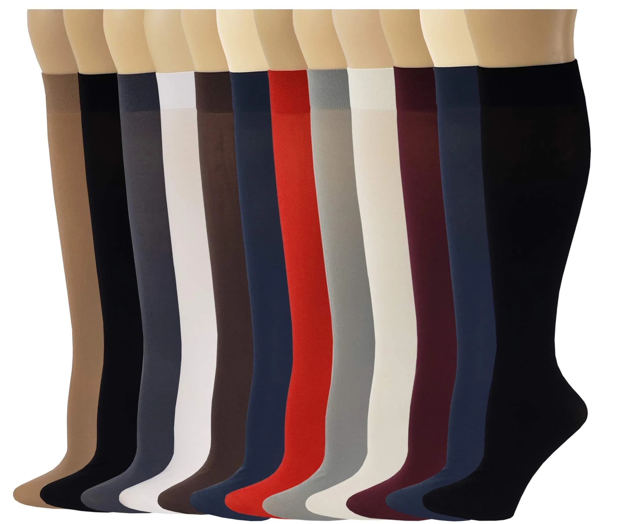 Different Touch Ladies Knee High Socks 12 Pairs Multi Color | Longer Length, Comfort Fit (70-120 chars)