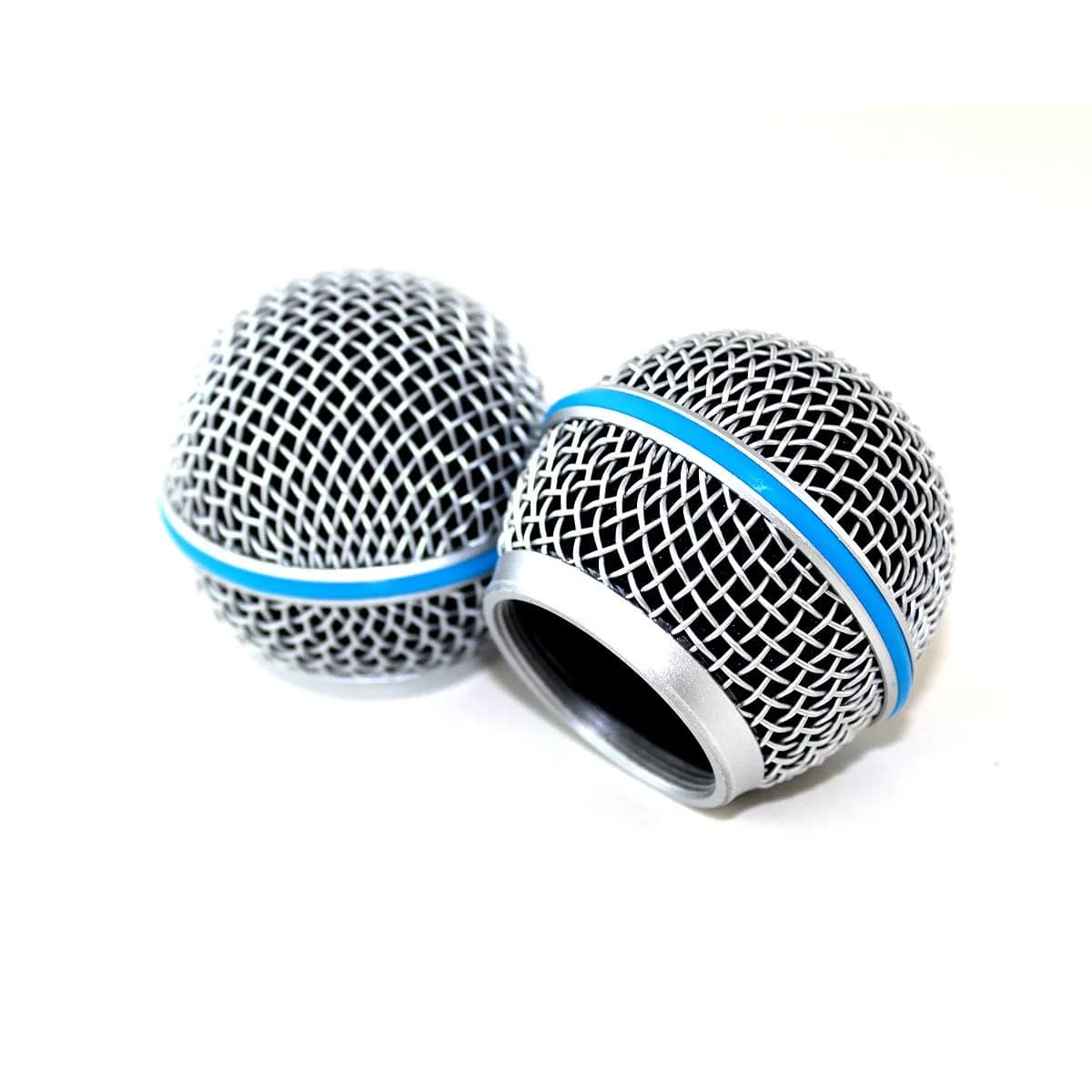 YaizK Microphone Replacement Blue Steel Mesh Grill Head | Compatible with Shure SM58 Wireless & Wired Mics — Silver