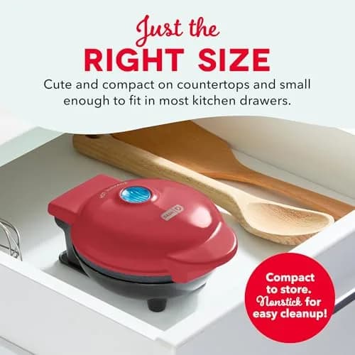 Dash Mini Waffle Maker 4-Inch Red | Compact & Lightweight for Quick Waffles thumbnail 4