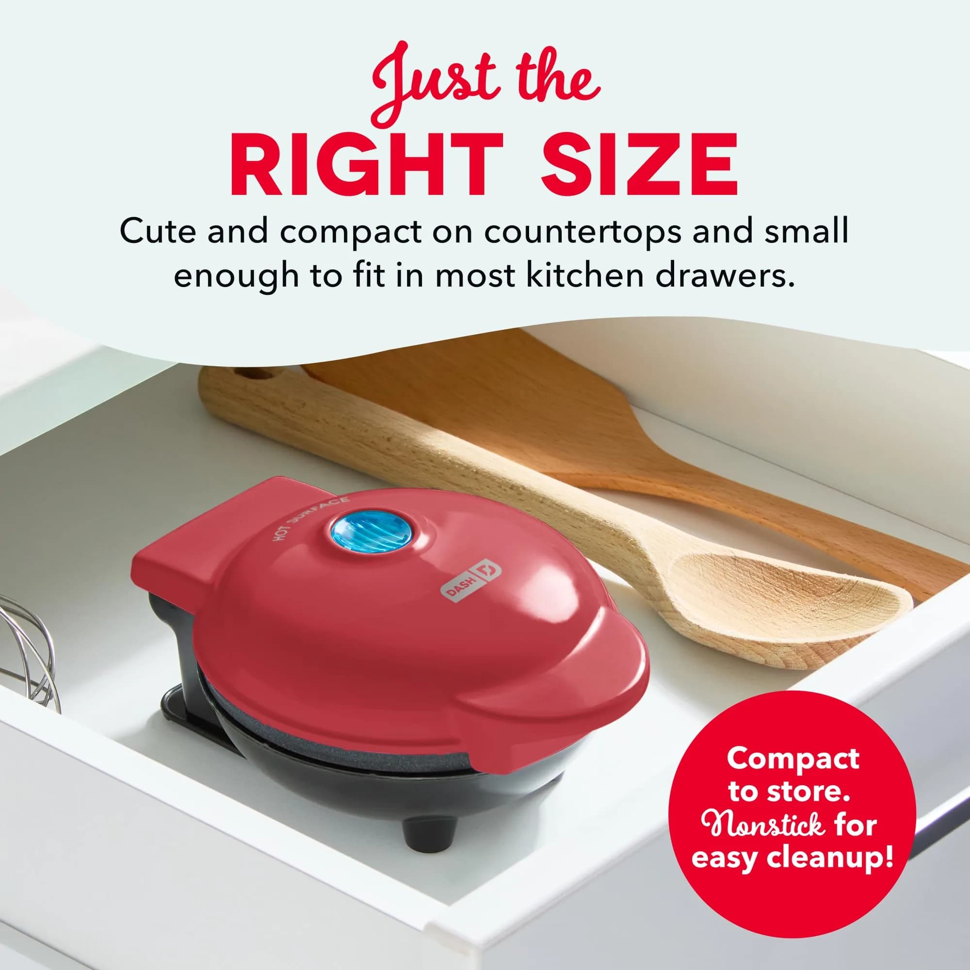 Dash Mini Waffle Maker 4-Inch Red | Compact & Lightweight for Quick Waffles - view 4