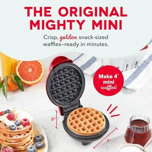 Dash Mini Waffle Maker 4-Inch Red | Compact & Lightweight for Quick Waffles thumbnail 2