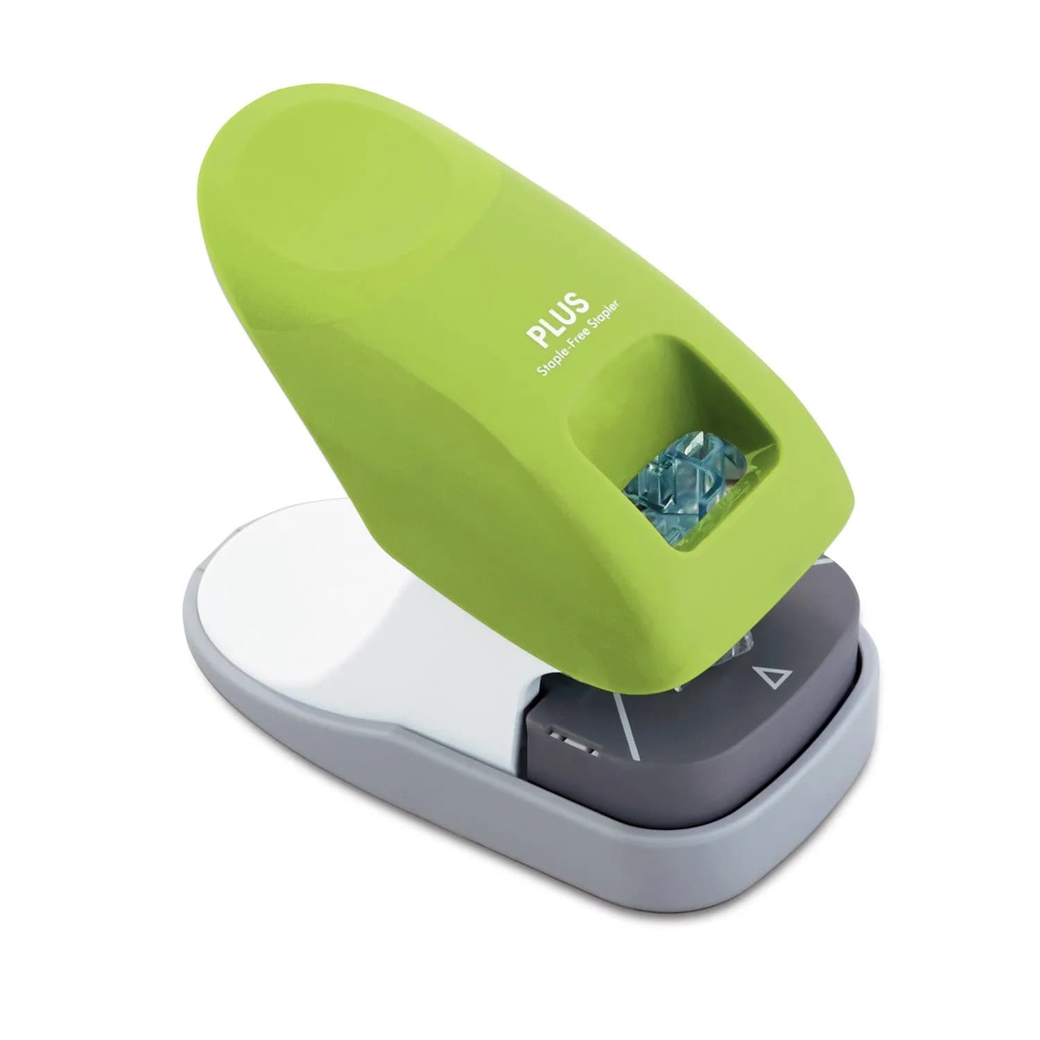 PLUS Paper Clinch Compact Staple-Free Stapler, Heavy Duty, Navy Blue | Fast paper fastening up to 5 sheets, eco-friendly, lightweight, durable — Premium Green