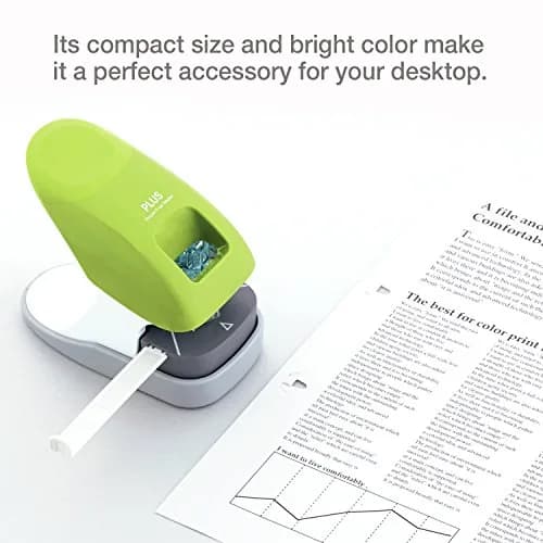 PLUS Paper Clinch Desktop Staple-Free Stapler, Green | Fast Paper Fastening, Safe & Compact thumbnail 4
