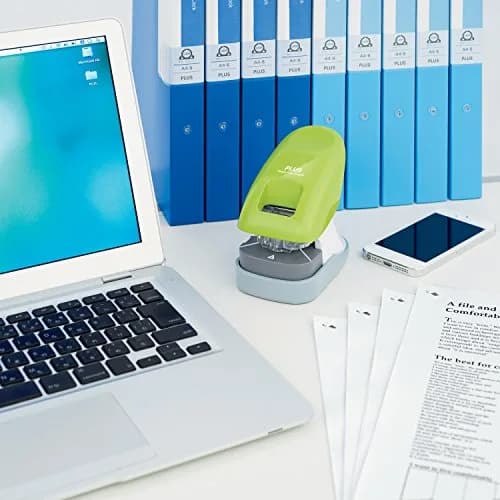 PLUS Paper Clinch Desktop Staple-Free Stapler, Green | Fast Paper Fastening, Safe & Compact thumbnail 5