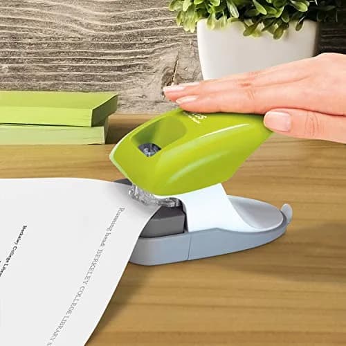 PLUS Paper Clinch Desktop Staple-Free Stapler, Green | Fast Paper Fastening, Safe & Compact thumbnail 7