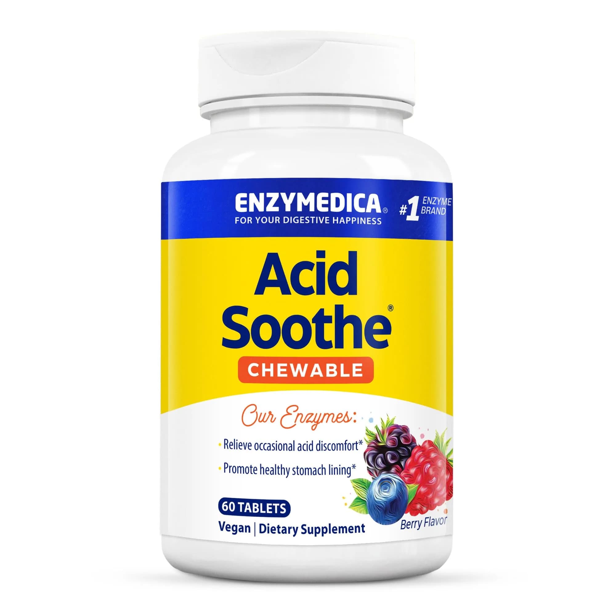 Enzymedica Acid Soothe Chewable Supplement for Women & Men - 60 Tablets | Supports Digestive Comfort & Heartburn Relief — No Color