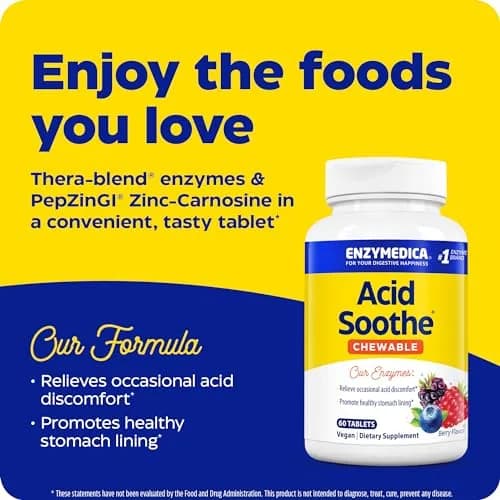 Enzymedica Acid Soothe Chewable Supplement for Women & Men - 60 Tablets | Supports Digestive Comfort & Heartburn Relief thumbnail 4