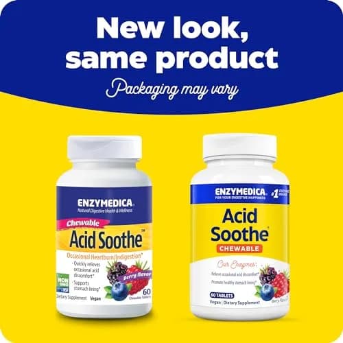 Enzymedica Acid Soothe Chewable Supplement for Women & Men - 60 Tablets | Supports Digestive Comfort & Heartburn Relief thumbnail 2
