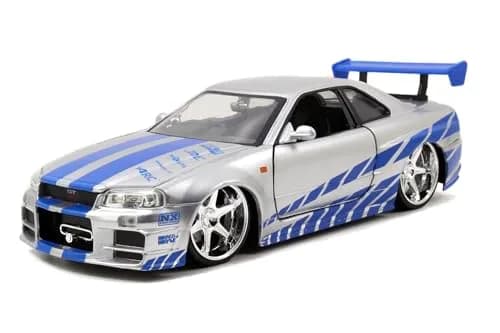 Jada Toys Fast & Furious Brian’s 2002 Nissan Skyline R34 Die-cast Car 1:24 Scale Silver & Blue | Iconic Movie Replica for Collectors thumbnail 1