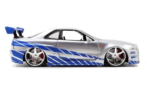 Jada Toys Fast & Furious Brian’s 2002 Nissan Skyline R34 Die-cast Car 1:24 Scale Silver & Blue | Iconic Movie Replica for Collectors thumbnail 4