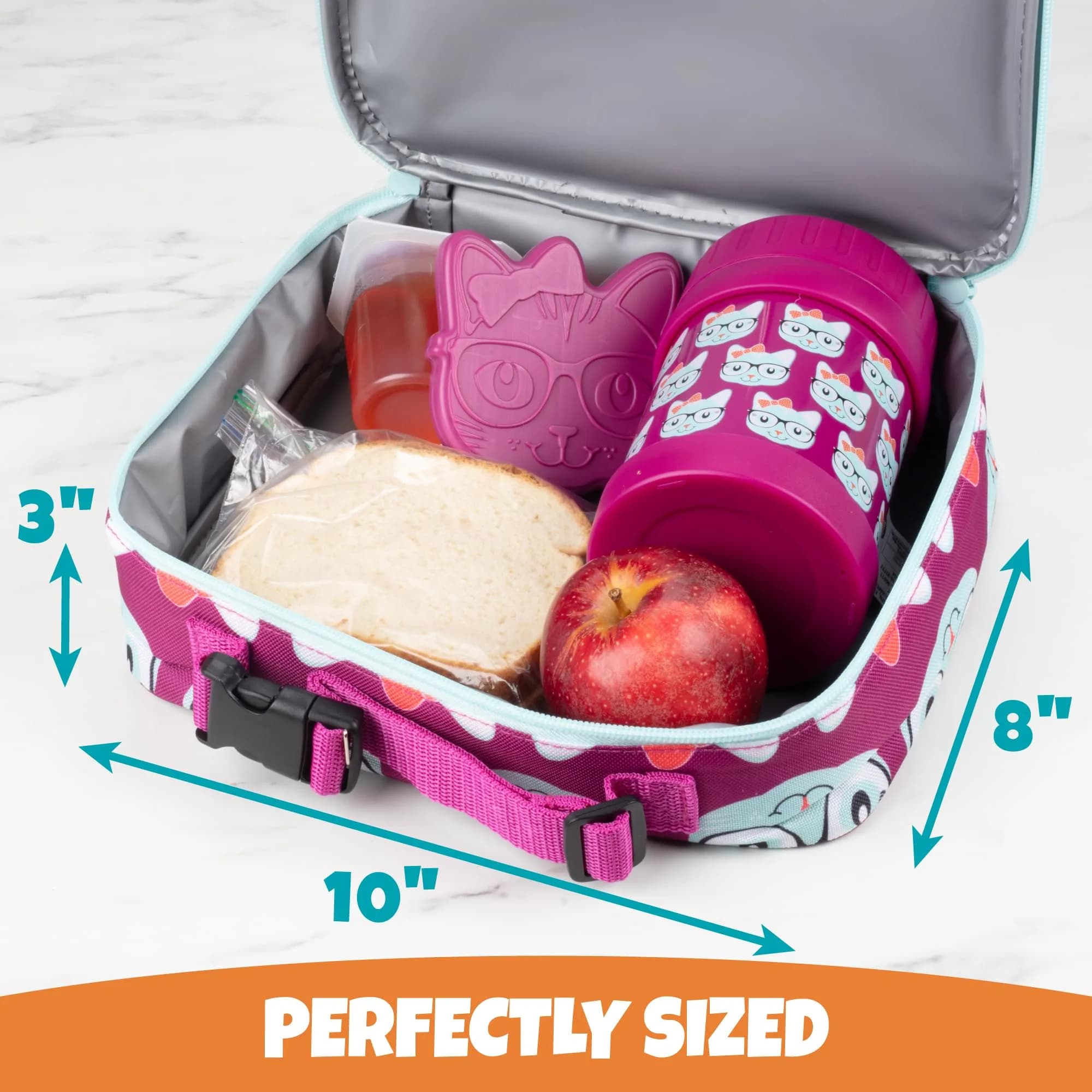 Bentology Kitty Cat Insulated Lunch Box 240cc (10 x 8 x 3 in) | Food Safe for Kids Ages 3+ - view 4