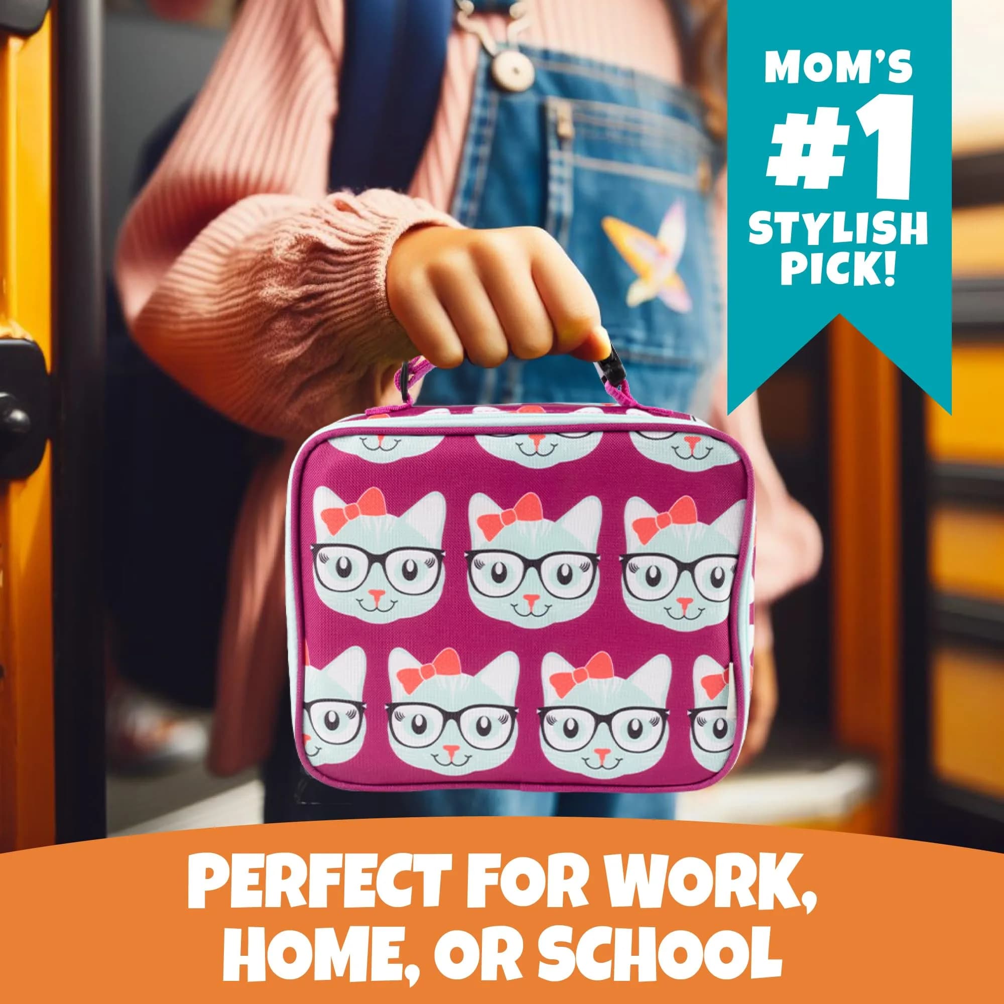 Bentology Kitty Cat Insulated Lunch Box 240cc (10 x 8 x 3 in) | Food Safe for Kids Ages 3+ - view 7
