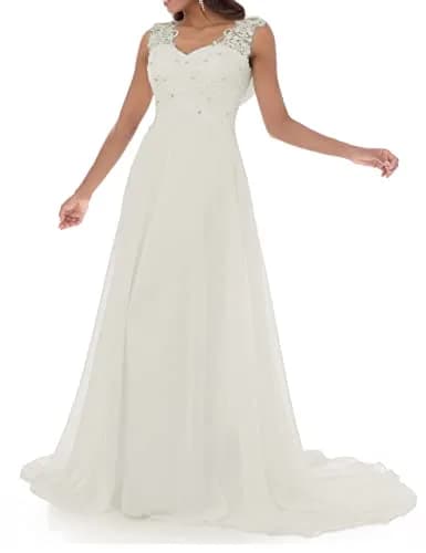 ABaoWedding Women's Wedding Dress Lace Double V-Neck Sleeveless Ivory US 16 | Elegant Bridal Gown with Lace & Beading thumbnail 2