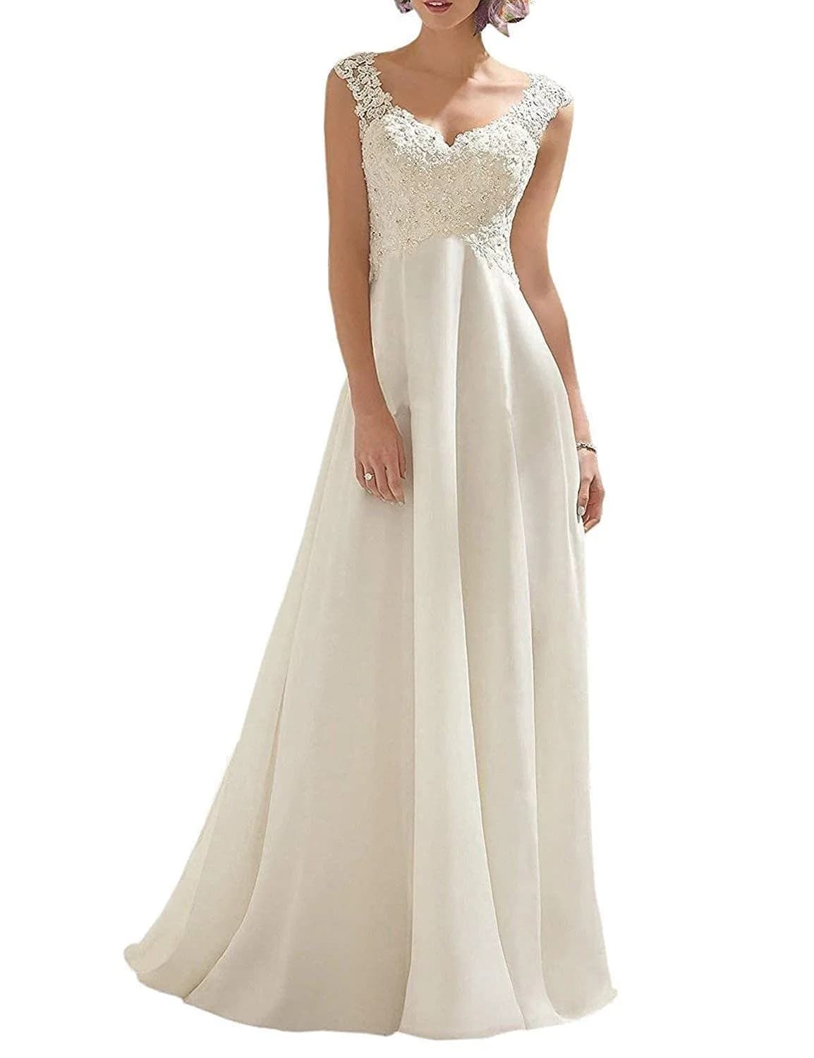 ABaoWedding Women's Wedding Dress Lace Double V-Neck Sleeveless Ivory US 14 | Elegant Bridal Gown with Lace & Beading (70-120 chars)