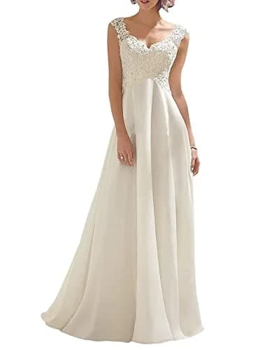 ABaoWedding Women's Wedding Dress Lace Double V-Neck Sleeveless Ivory US 14 | Elegant Bridal Gown with Lace & Beading (70-120 chars) thumbnail 1